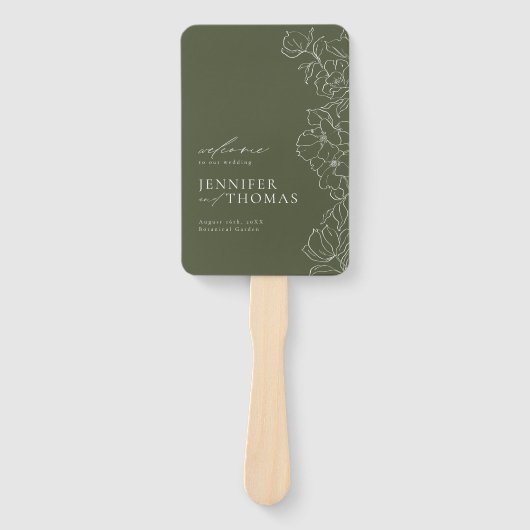 Elegant bloemensalie groen bruiloft programma handwaaier (Voorkant)