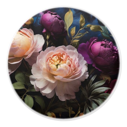 Elegant  bloemenschilderij keramische knop (Voorkant)