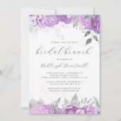 Elegant bloemenschrift Lila zilveren bruids brunch Kaart (Voorkant)
