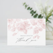 Elegant bloemenschrift roze Baby shower Bedankkaart (Staand voorkant)