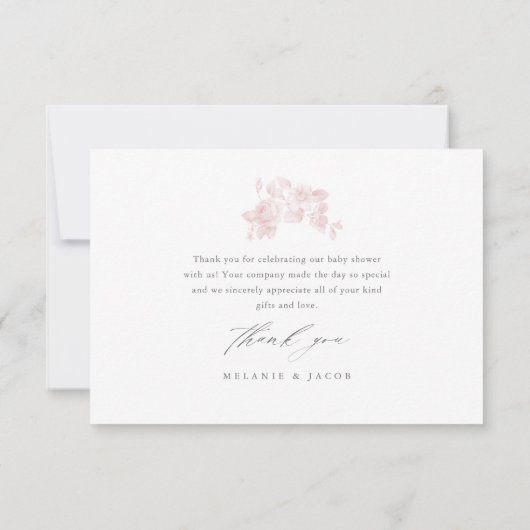 Elegant bloemenschrift roze Baby shower Bedankkaart (Achterkant)