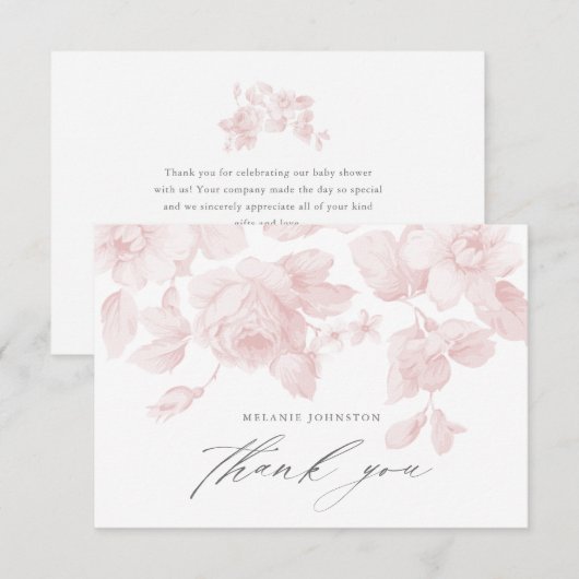 Elegant bloemenschrift roze Baby shower Bedankkaart (Voorkant / Achterkant)