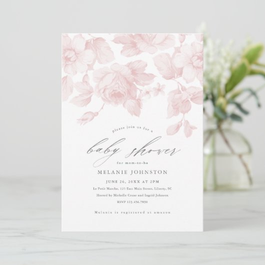Elegant bloemenschrift roze Baby shower Kaart (Staand voorkant)