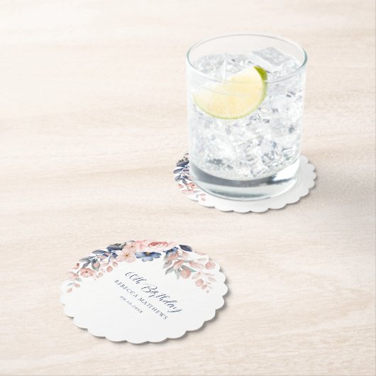 Elegant bloemenscript 60ste verjaardag kartonnen onderzetters (Insitu)