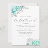 Elegant bloemenscript Aqua Silver Bridal Brunch Kaart (Voorkant)