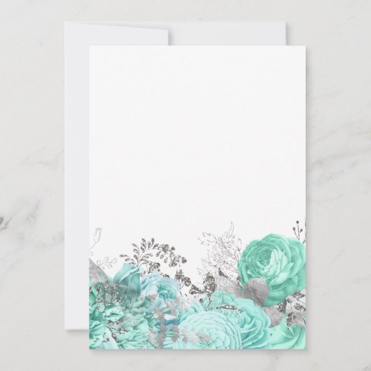 Elegant bloemenscript Aqua Silver Bridal Brunch Kaart (Achterkant)