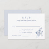 Elegant Bloemenscript Blauw Bruiloft RSVP Kaart (Voorkant / Achterkant)