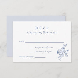  Elegant Bloemenscript Blauw Bruiloft RSVP Kaart