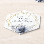 Elegant Bloemenscript in Blauw Wit Bruidsdiner Kartonnen Onderzetters (Schuin)