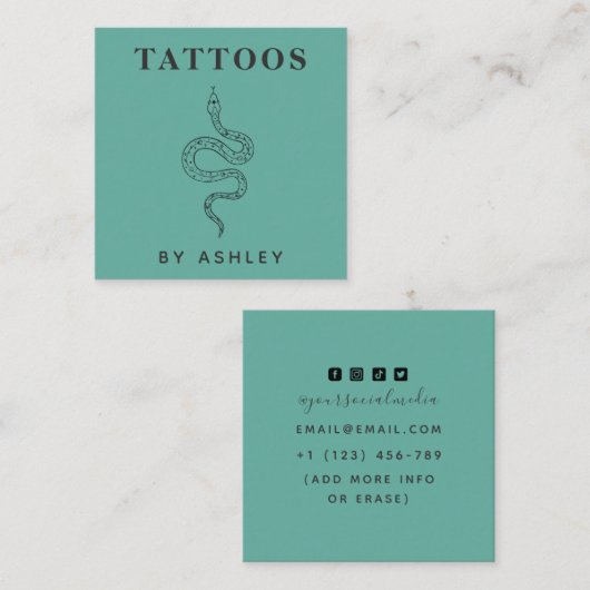 Elegant Bloemenslang Tattoo Artiest Social Media Vierkante Visitekaartje (Voorkant / Achterkant)