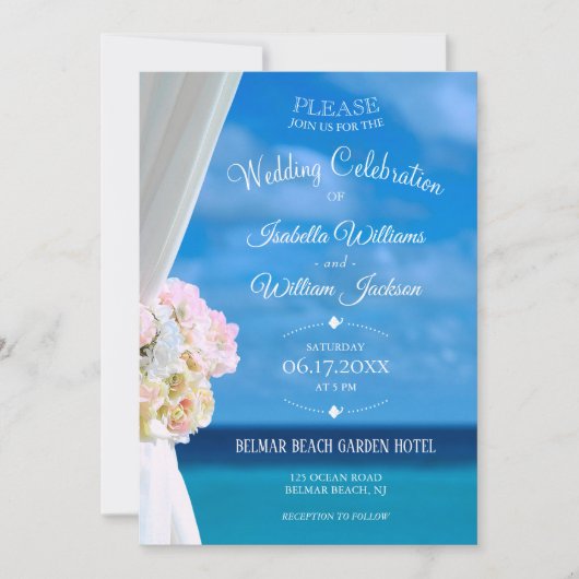 Elegant Bloemenstrand Zomer Bruiloft Viering Kaart (Voorkant)