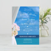 Elegant Bloemenstrand Zomer Bruiloft Viering Kaart (Staand voorkant)