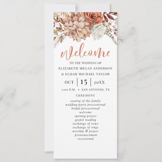 Elegant bloementerracotta bruiloft programma (Voorkant)