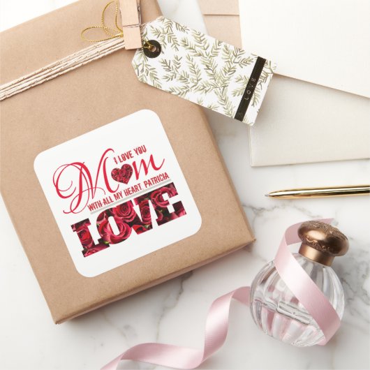 Elegant bloementrendy ik hou van je mam Moederdag Vierkante Sticker (Geschenken)