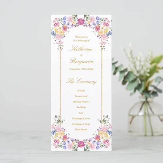 Elegant Bloementuin Lente Trouwprogramma Programmakaart (Staand voorkant)