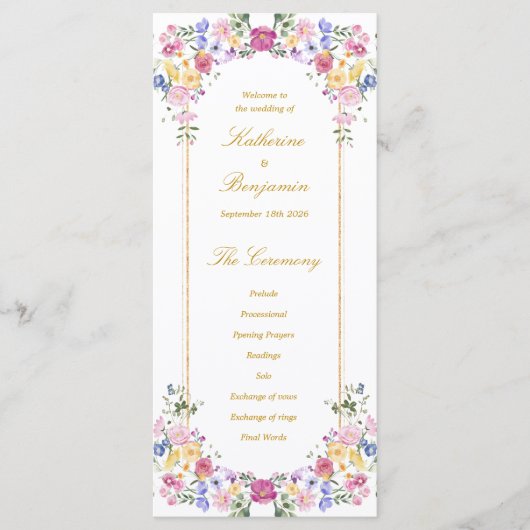 Elegant Bloementuin Lente Trouwprogramma Programmakaart (Voorkant)