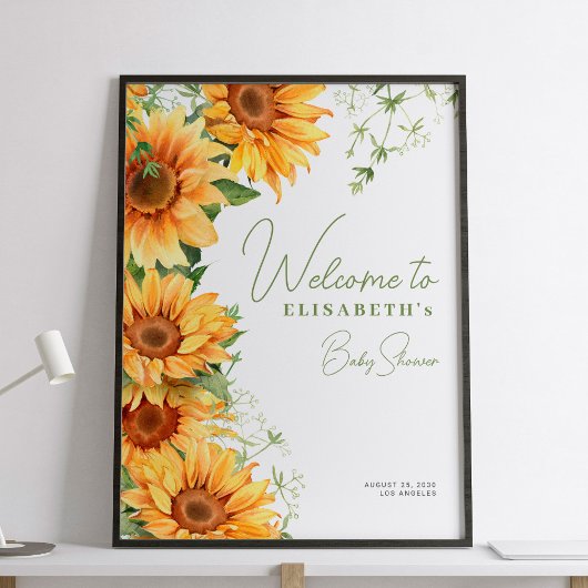 Elegant bloemenzonnebloem baby shower welkomstbord poster