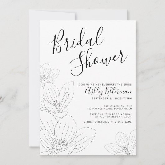 Elegant bloemenzwart wit Vrijgezellenfeest Kaart (Voorkant)