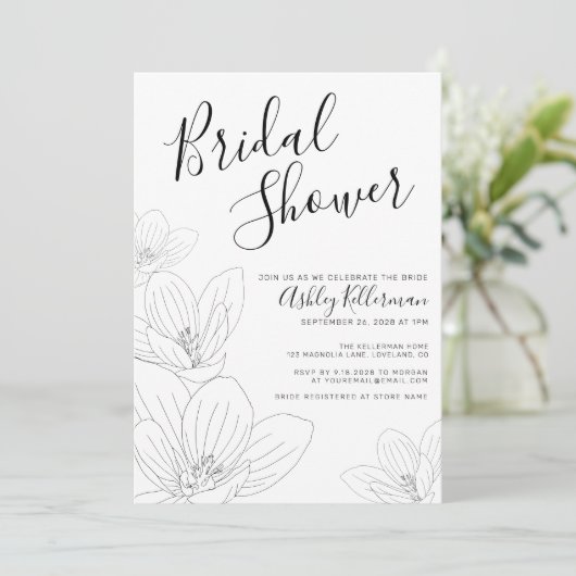 Elegant bloemenzwart wit Vrijgezellenfeest Kaart (Staand voorkant)