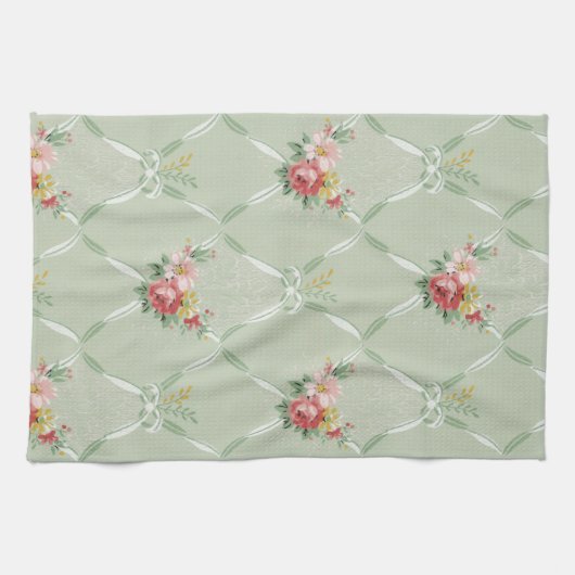 Elegant bloemetjesbehang theedoek (Horizontaal)