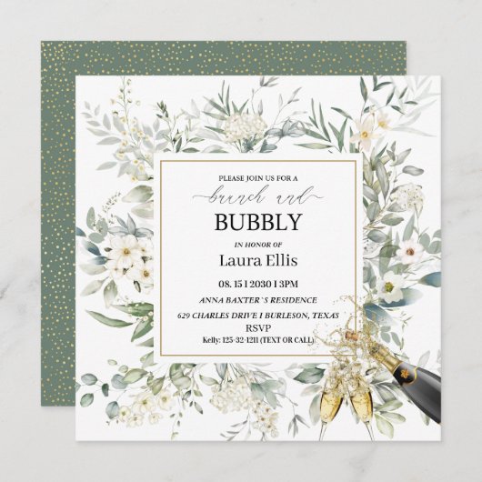 Elegant bloemflorale brunch en bubbly kaart (Voorkant / Achterkant)