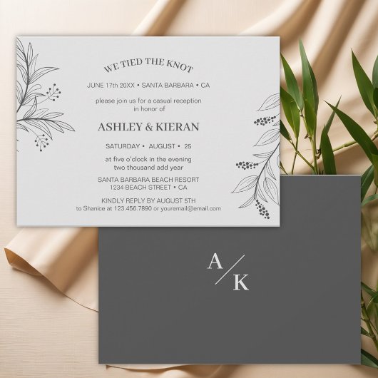 Elegant Bloemgrijs We bonden de knoop receptie Kaart