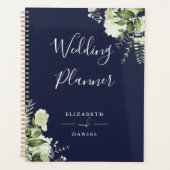 Elegant bloemgroen Navy Blue Trouwfeest Planner (Voorkant)