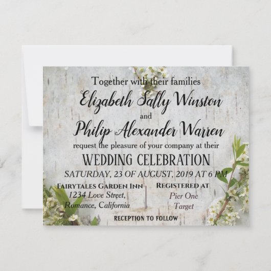 Elegant bloemhart rustige berk bruiloft (Achterkant)