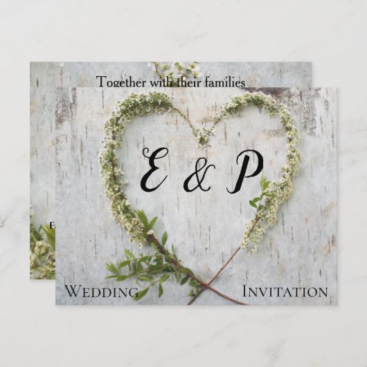 Elegant bloemhart rustige berk bruiloft (Voorkant / Achterkant)