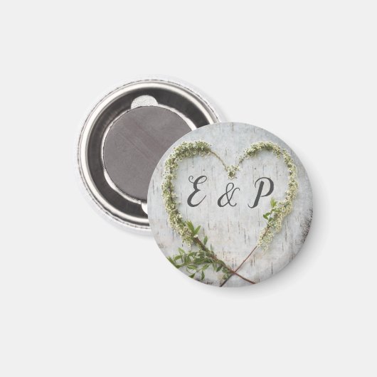 Elegant bloemhart rustige berk bruiloft magneet (Voorkant / Achterkant)