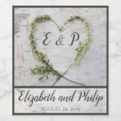 Elegant bloemhart rustige berk bruiloft wijn etiket (Enkel label)