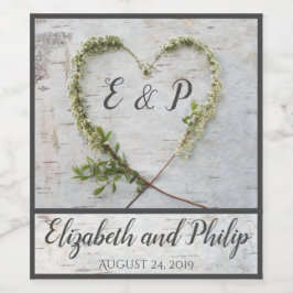 Elegant bloemhart rustige berk bruiloft wijn etiket