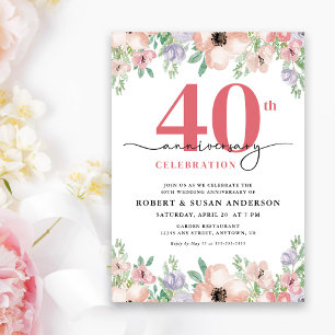 Elegant Bloemig 40e Huwelijksjubileum Kaart