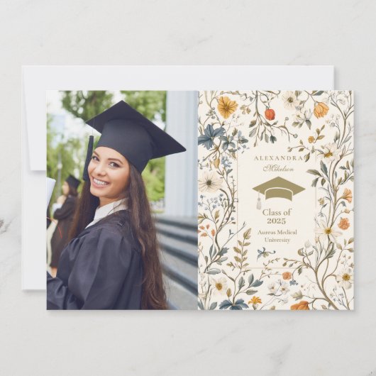 Elegant  bloemig Afstuderen Aankondiging (Voorkant)