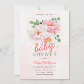 Elegant bloemig Baby shower met roze pioenen Kaart (Voorkant)