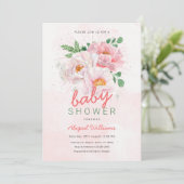 Elegant bloemig Baby shower met roze pioenen Kaart (Staand voorkant)