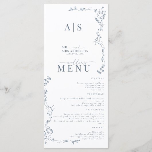 Elegant Bloemig Blad Klassieke Trouw  Menu (Voorkant)
