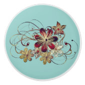 Elegant bloemig Blauwgroen Keramische Knop (Voorkant)