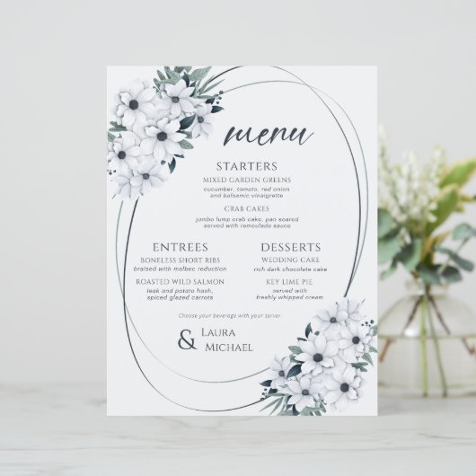 Elegant bloemig Blauwgroen muntmenu (Staand voorkant)