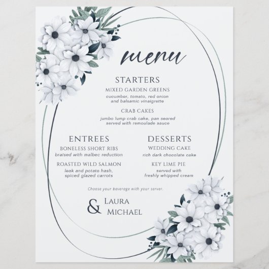 Elegant bloemig Blauwgroen muntmenu (Voorkant)