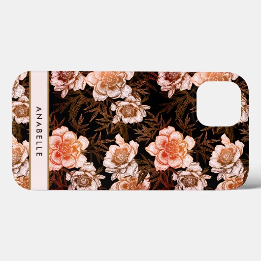 Elegant bloemig botanisch patroon monogram Case-Mate iPhone case (Achterkant (horizontaal))