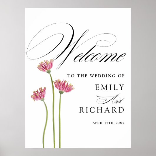 Elegant Bloemig Bruilofts Welkomstbord met Script Poster (Voorkant)
