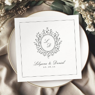 Elegant Bloemig Initiaal Eenvoudige Vintage Bruilo Servet