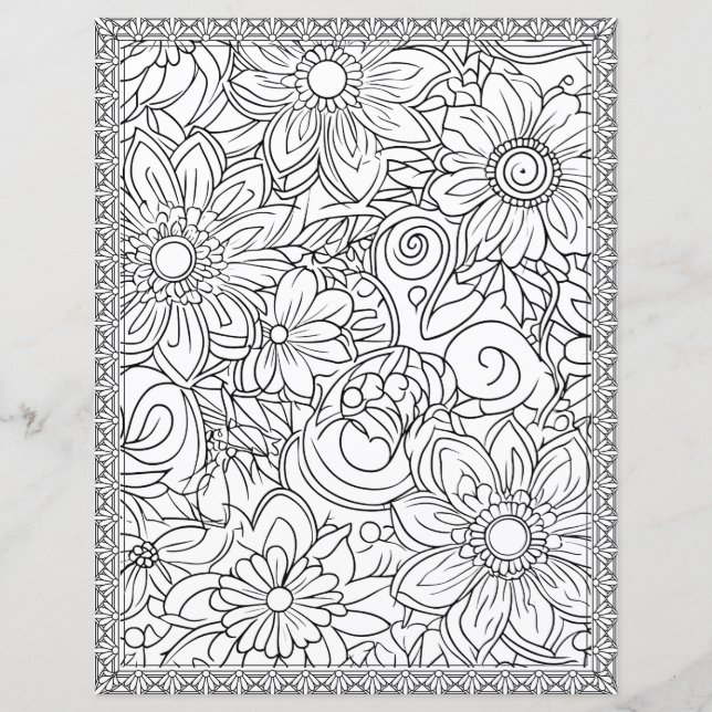 Elegant Bloemig Kleurplaat Schrootpapier (Voorkant)