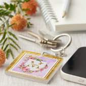 Elegant Bloemig Monogram I Naam & Initiaal Sleutelhanger (Voorkant Rechts)