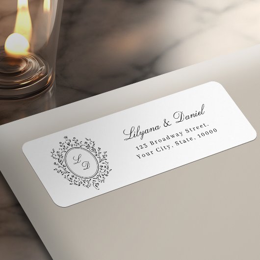 Elegant Bloemig Monogram Klassiek Retouradres Etiket