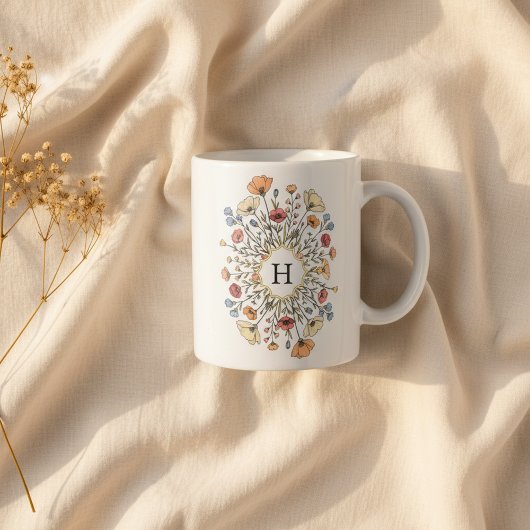 Elegant Bloemig Monogram Koffiemok