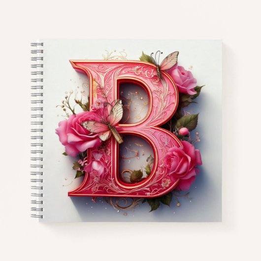Elegant Bloemig Monogram Letter B Roze Roos Spiraa Notitieboek (Voorkant)