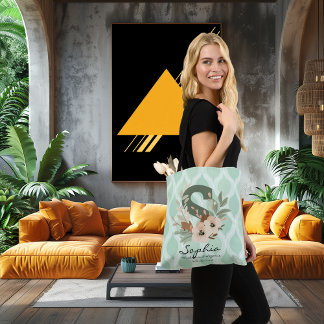 Elegant Bloemig Monogram – Mintgroene Botanische K Tote Bag