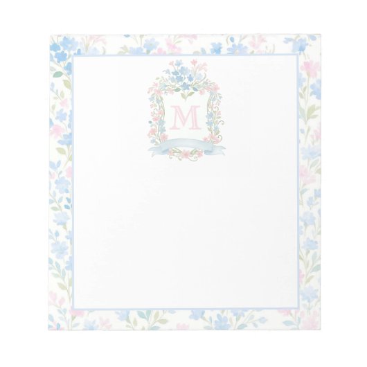 Elegant Bloemig Monogram Notitieblok (Voorkant)